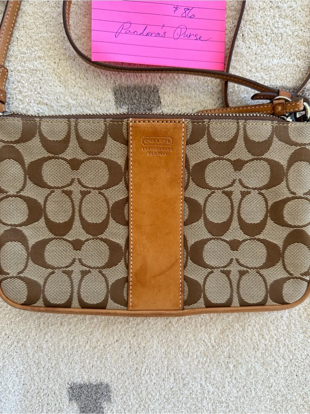 Coach Brown Signature Canvas Crossbody with Tan Leather Trim 2005 Y2K